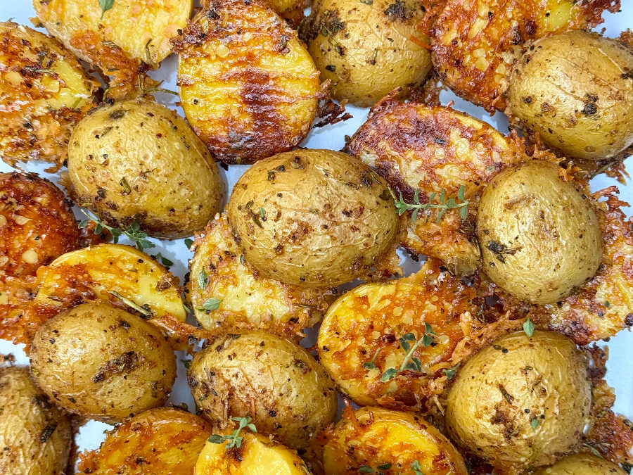 Crispy Roasted Potatoes with Butter, Parmesan and Herbs