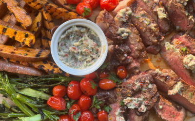 Grilled Ribeyes and Vegetables with Smoky Tomato Butter