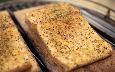 Cedar Plank Grilled Salmon with Asparagus